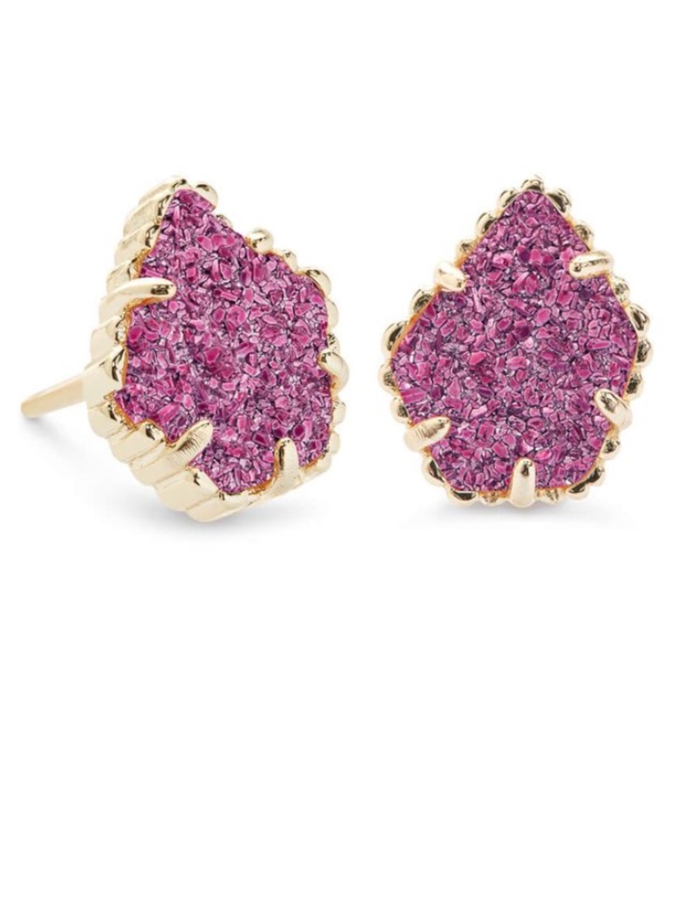 New Kendra Scott Tessa Gold Stud Earrings Deep Fuchsia Drusy